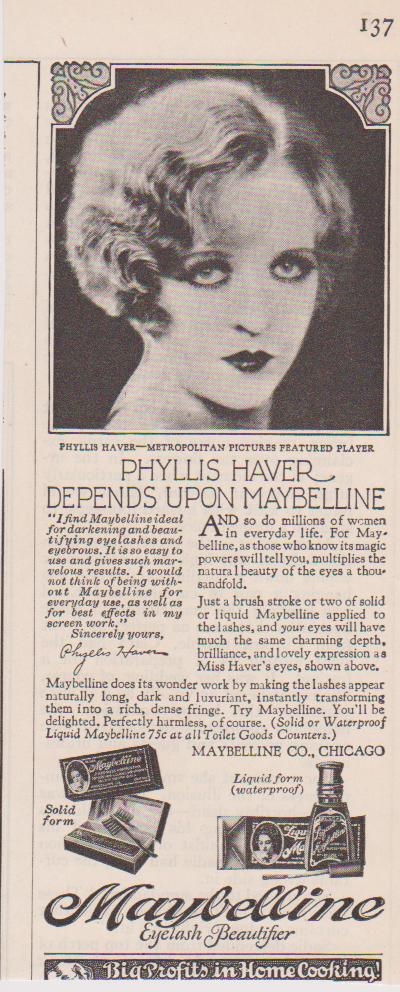 Maybelline Targets the Flapper in the 1920’s with film star Phyllis Haver.