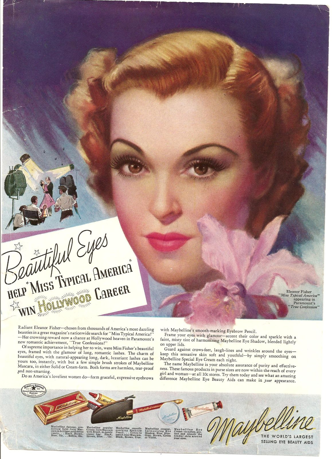 Maybelline discovers “Miss Typical America” Eleanor Fisher in 1938
