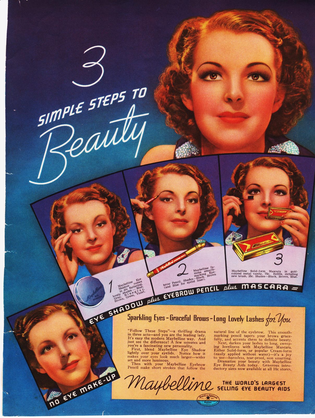 Maybelline Story excerpt with pictures of Carole Lombard, Fred MacMurray and Eleanor Fisher.