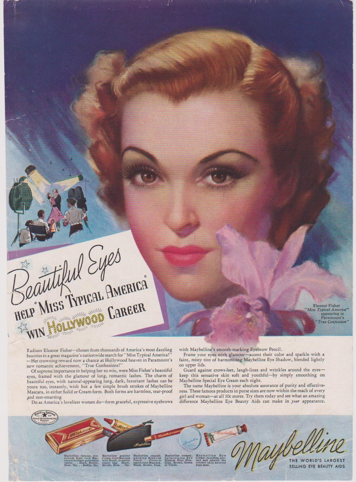 Maybelline Story excerpt with pictures of Carole Lombard, Fred MacMurray and Eleanor Fisher.