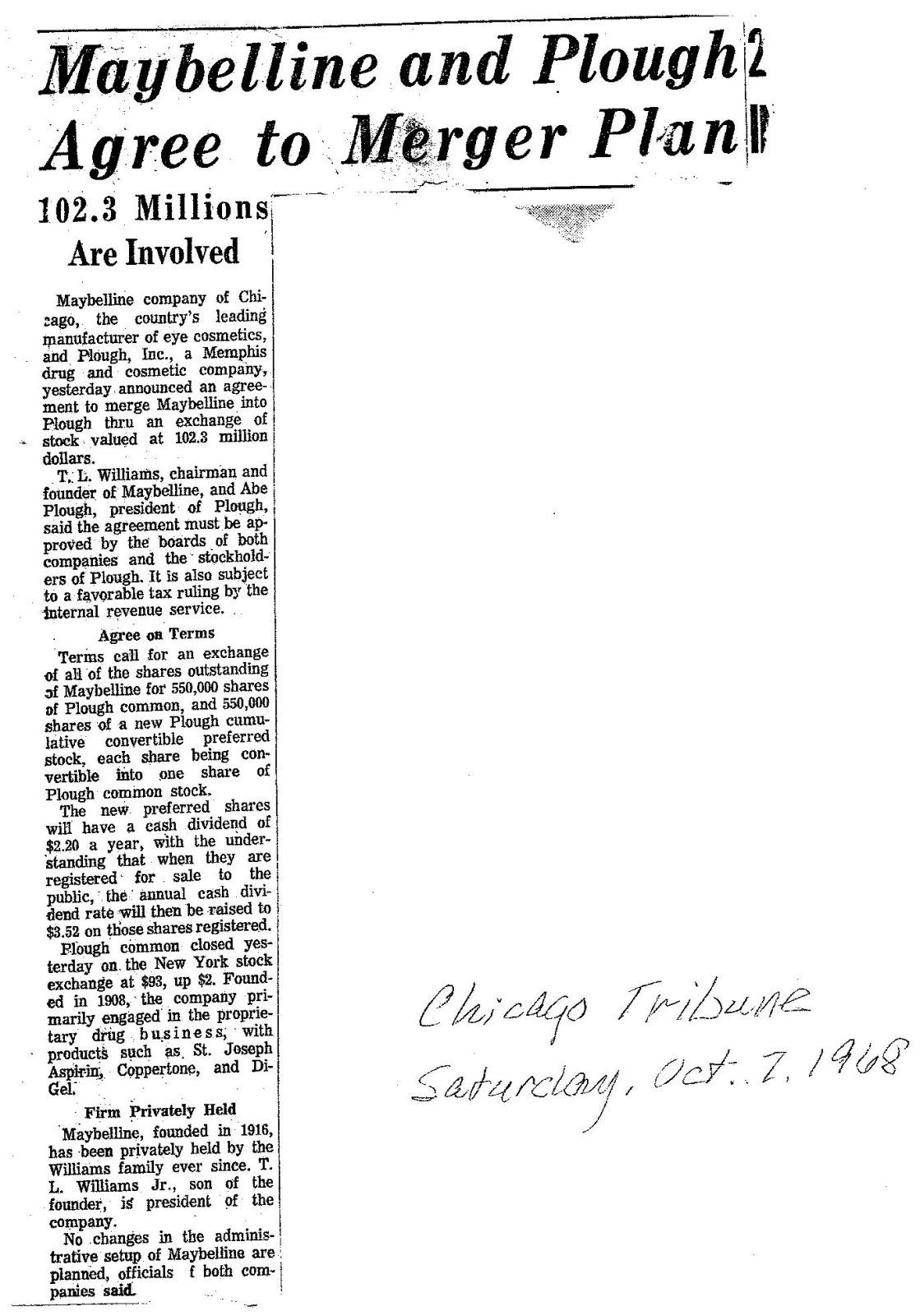 In 1967 the effectual buyout of the Maybelline company was 2.3M! – That would be 3,076,923.08 today.