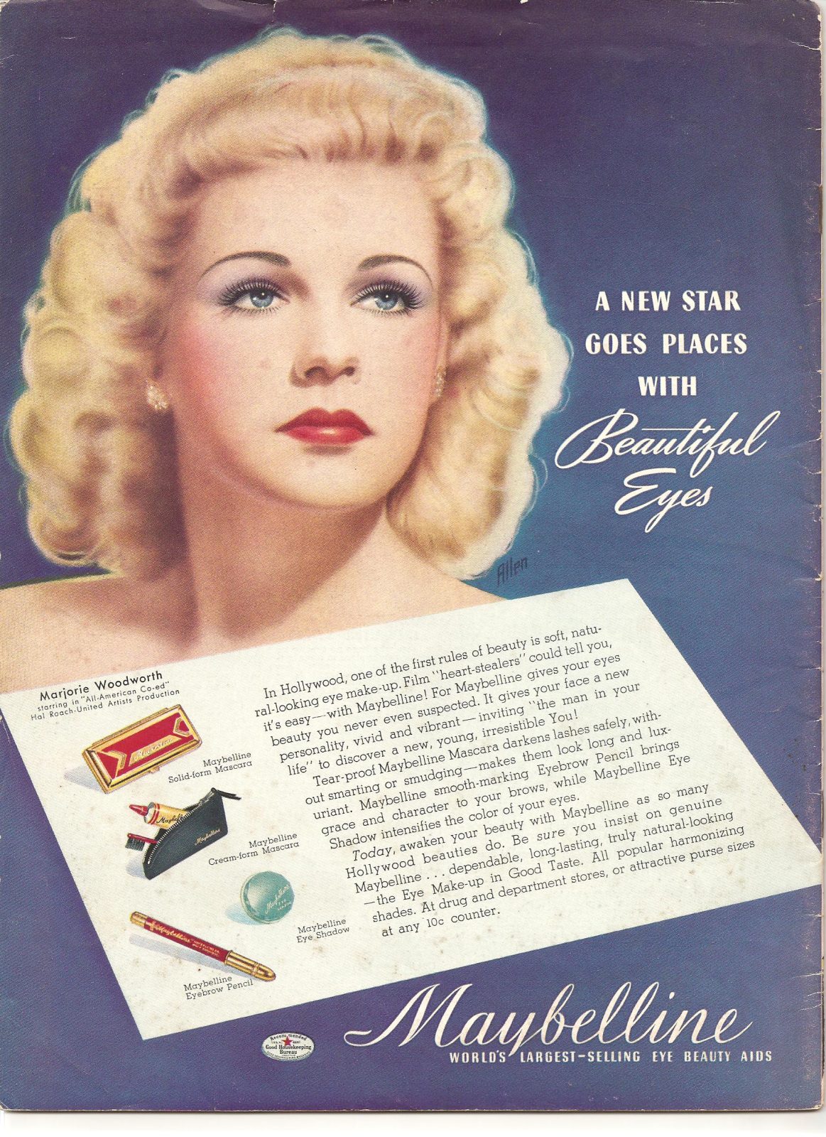 SEXY GLAMOR SHOT OF MAYBELLINE MODEL MARJORIE WOODWORTH – HAND SIGNED BY HER – HAL ROACH PLAYER