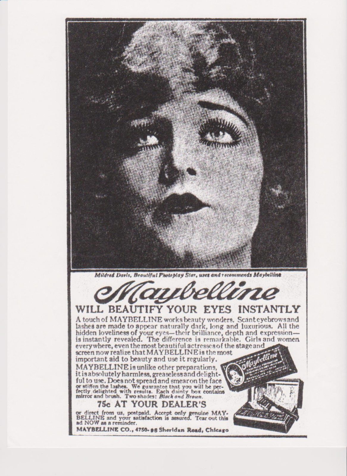 Silent Film Star Mildred Davis was Maybelline Model in 1922.