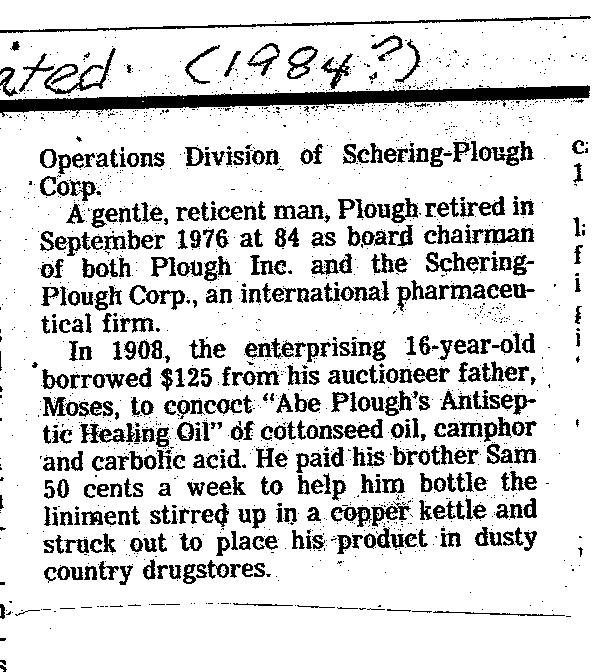 Obituaries – Maybelline Founder Tom Lyle Williams 1896 – 1976 and Plough Inc. Founder, Abe Plough 1892 -1984.