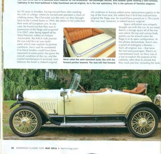 Maybelline “1917 Paige” featured in Hemmings Classic Car Magazine May 2016