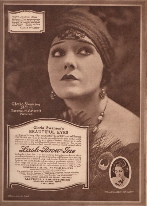 Gloria Swanson, Erte’, Lash-Brow-Ine and Maybelline kick of the 1920’s