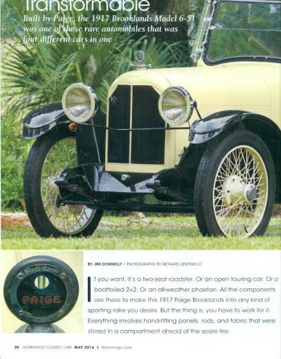 Maybelline “1917 Paige” featured in Hemmings Classic Car Magazine May 2016